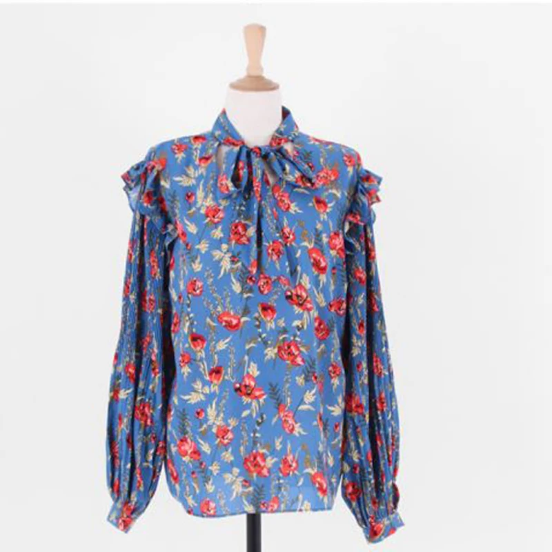 Женская блузка с рукавами-фонариками элегантная Свободная рубашка на шнуровке