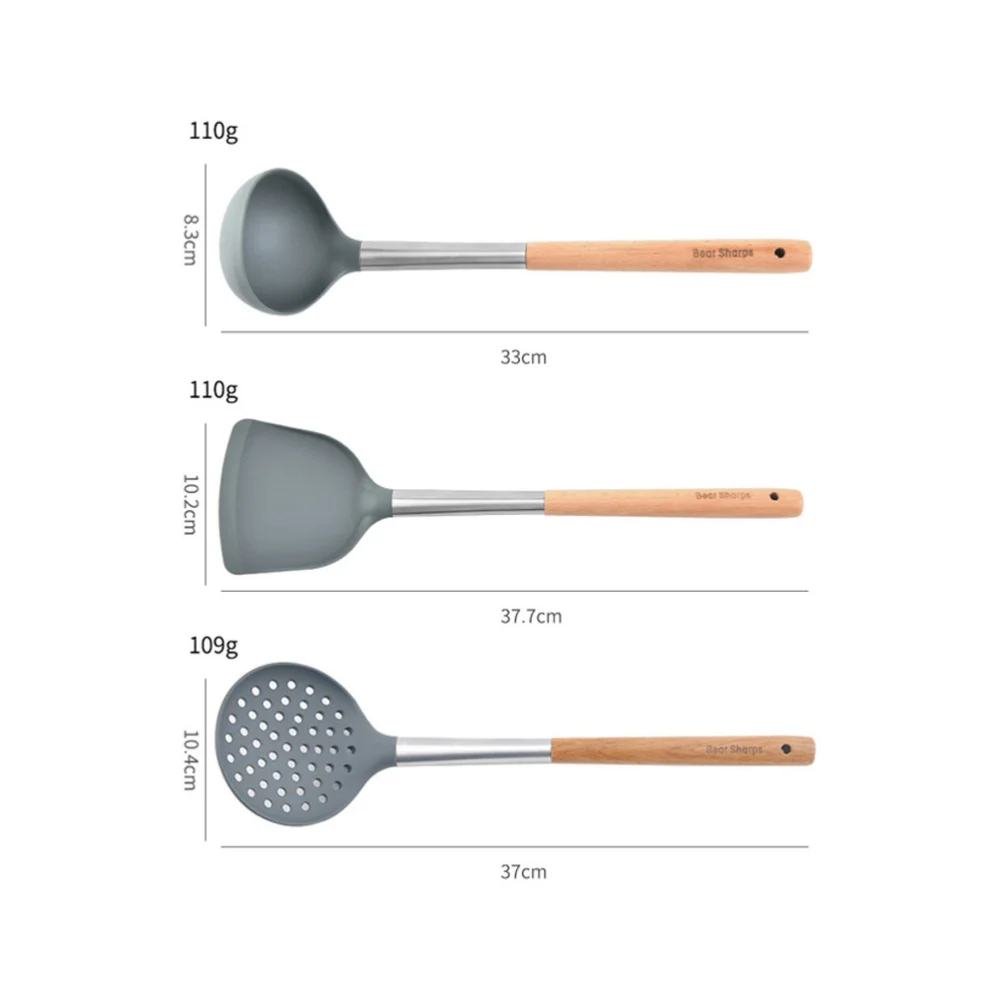 

Durable Wooden Handle Utensils Cooking Tool for Home Restaurant Hotel (Grey)