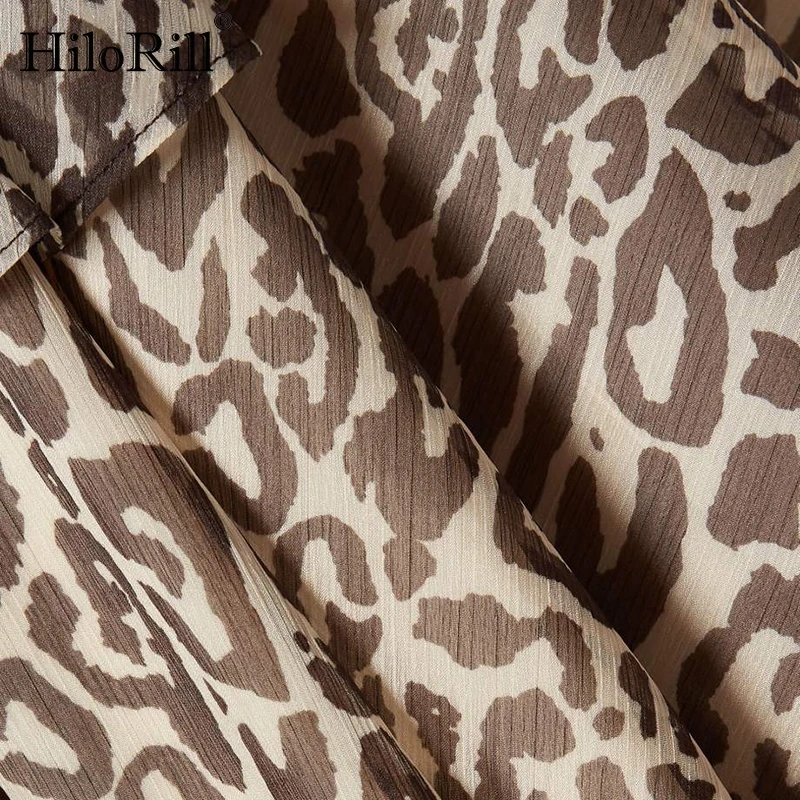 

HiloRill V Neck Chiffon Leopard Dress See Through Lantern Sleeve Mini Dress Print Beach Pleated Dress Summer Vestidos Mujer