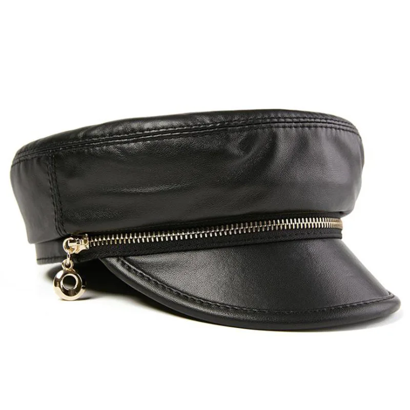 

New Autumn Winter Women 100% Natural Sheepskin Leather Berets Hats Casual Octagonal Sheepskin Leather Caps Wholesale Retail