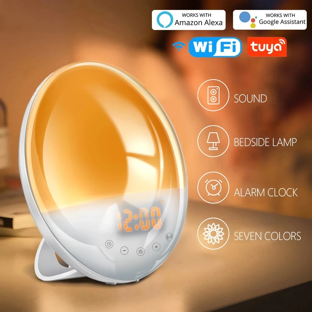 

Sunrise wake-up light electronic alarm clock Simulated sunset sleep aid atmosphere light LED colorful bedside night light