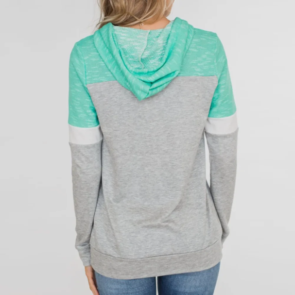 

New Colors Patchwork Casual Women Slim Hoodies Drawstring Long Sleeve Hoodies Pocket Female Print Tops Sweatshirt Preppy Style