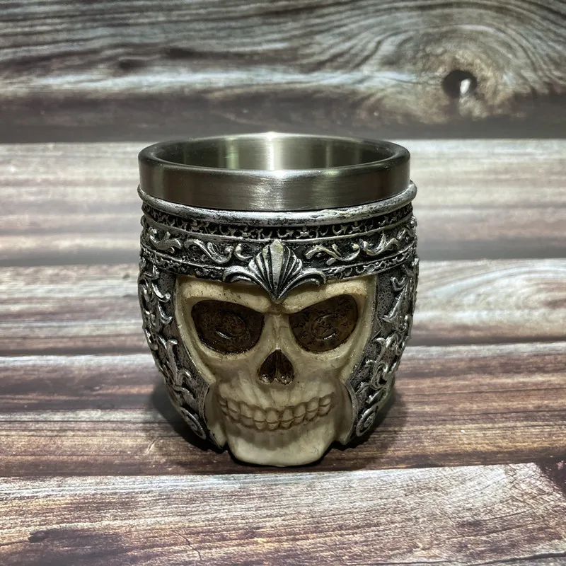 

Gothic Design Mini Skull Beer Mug Stainless Steel Skeleton Wine Glass Cup Shot Glass Kitchen Bar Drinkware As Halloween Gift