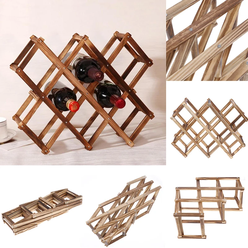 

Wooden Red Wine Rack 5/6/10 Bottle Holder Mount Bar Display Shelf Folding Rack 1Pc