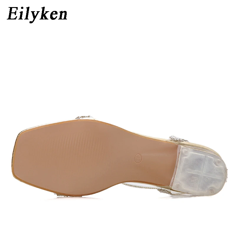 Eilyken/модные блестящие стразы Прозрачные босоножки из ПВХ на каблуке Женская