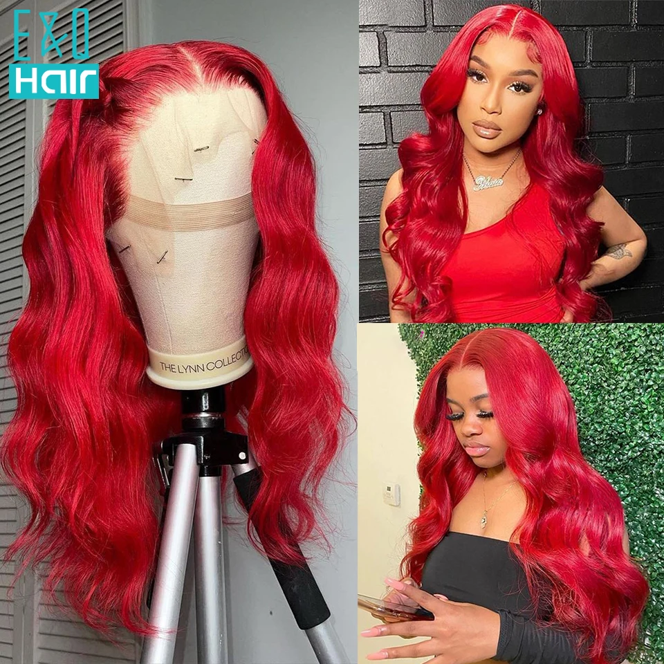 

Red Colored Body Wave Lace Front Wig Brazilian Remy 30inch Human Hair Wigs For Women Pre Plucked Full Virgin HD Lace Frontal Wig