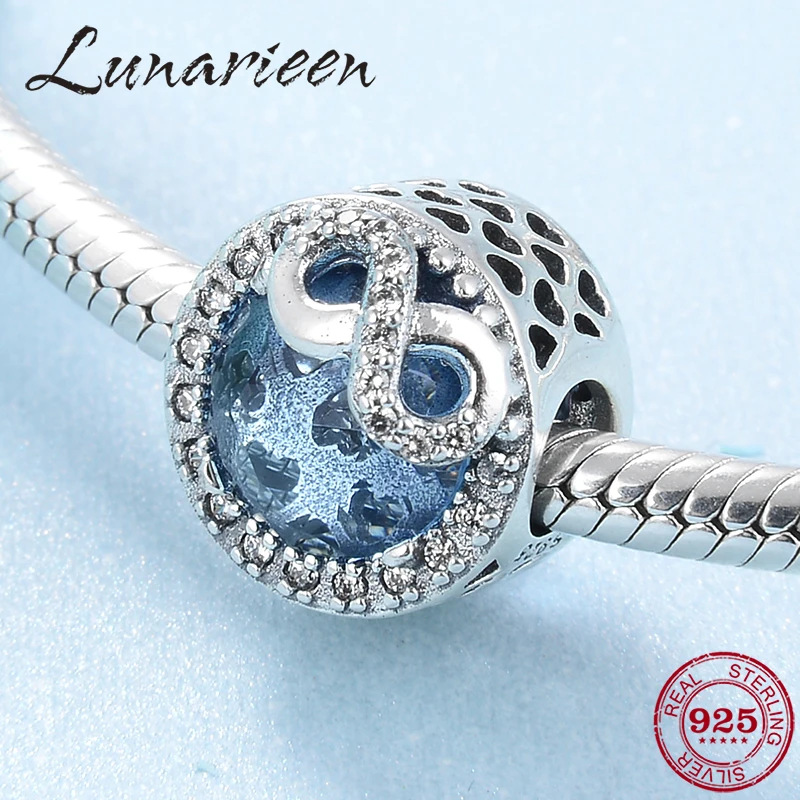 2019 New 925 Sterling Silver Number 8 endless lucky Blue zircon Charms beads Fit europeu Original Bracelet Luxury DIY Jewelry | Украшения и