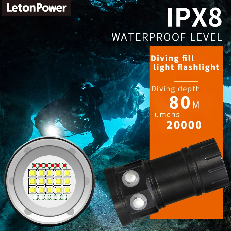 Профессиональный Подводный фонарь для фотосъемки светильник 20000 люмен 15 XM L2