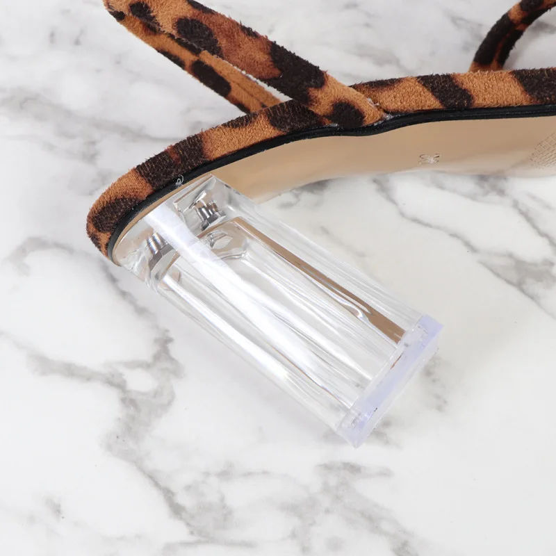 

Sandal Summer Women Band Leopard Shoes for Women Heels Transparent Luxury Sandals Slip-on High Heels Summer Sandals 2021 New