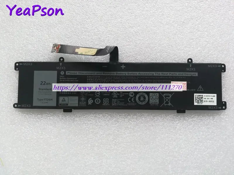 Yeapson 7 6 V 2750mAh 22Wh оригинальный FTD6M Аккумулятор для ноутбука Dell ноутбук