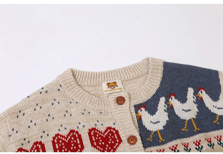 Кардиган женский вязаный жаккардовый с круглым вырезом Осень-зима |