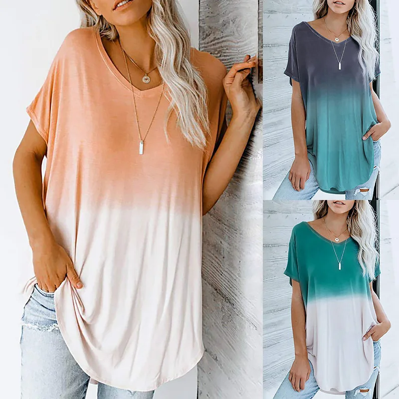 

Yg Brand European And American Women's Wholesale Summer New Women's Short Sleeve Top Gradient V-neck Casual T-shirt