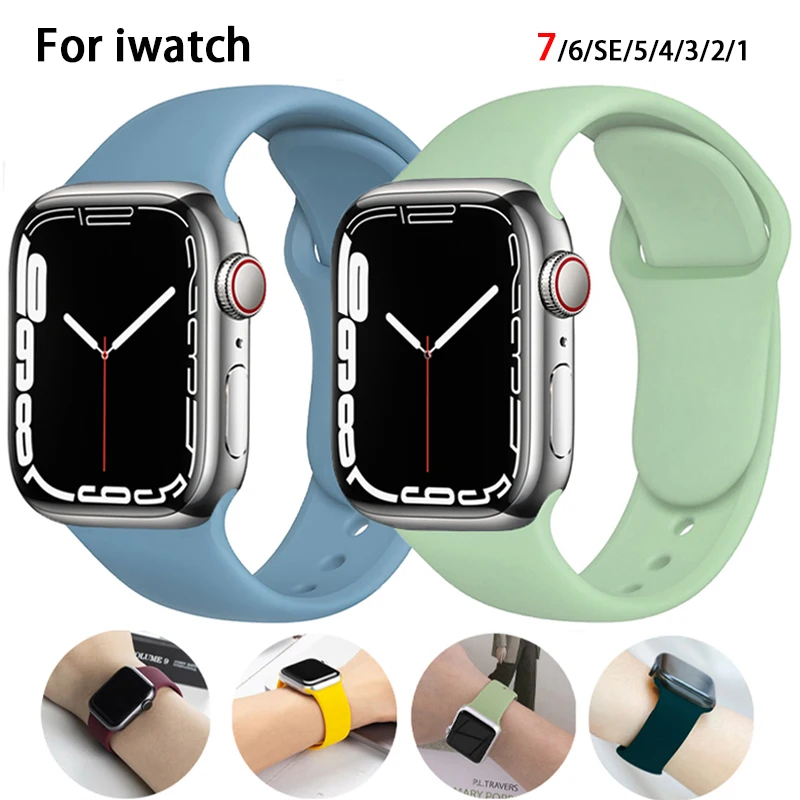 

Ремешок силиконовый для Apple Watch Band 45 мм 44 мм 42 мм 41 мм 40 мм 38 мм, резиновый браслет для наручных часов, аксессуары для Iwatch 7 6 SE 5 4 3
