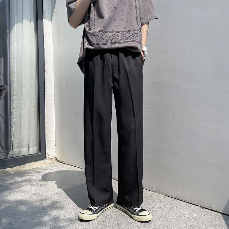 

Summer Wide Leg Pants Men's Fashion Black Khaki Casual Pants Korean Street Casual Men's Loose 1X13 Size 39-46