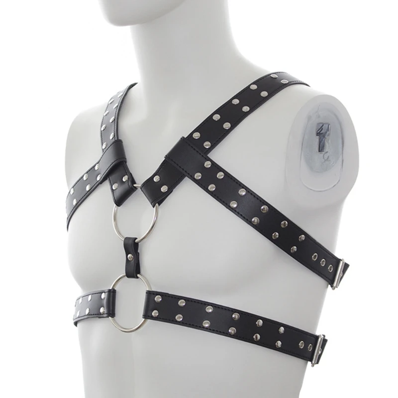 

X3UE Women Men Harness Harnais Harness Bondage S & M FETISH Breast Bra Harness PU Leather Adjustable Cuffs Role Play Bodysuit