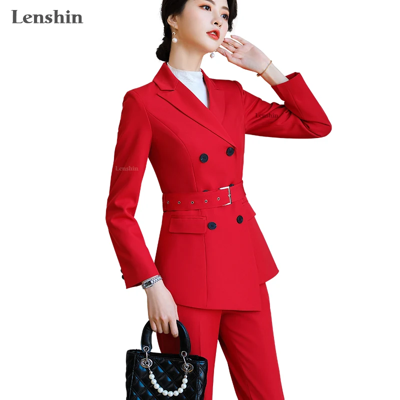 Lenshin High-quality 2 Piece  Double Breasted Set Pant Suit Fashion Blazer Office Lady Casual Designs Women Jacket and Pant
