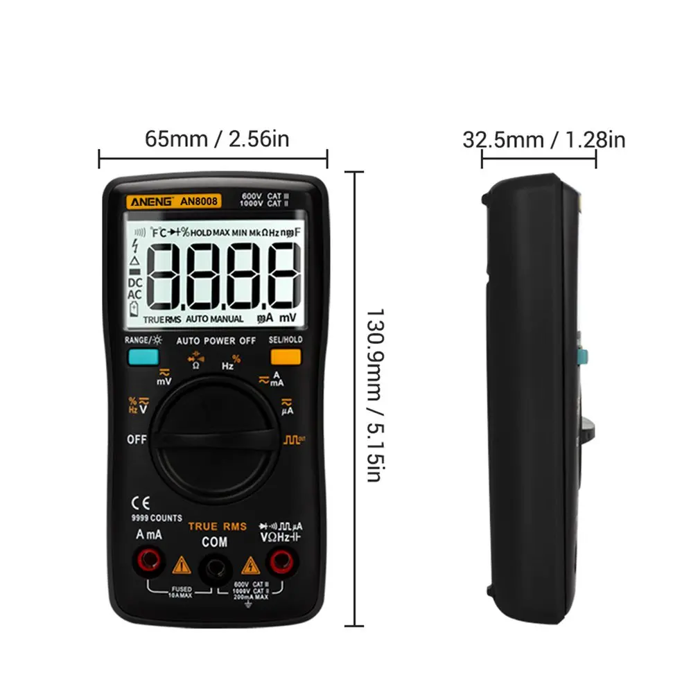 

ANENG AN8008 Digital Multimeter 9999 counts True-RMS Square Wave Backlight AC DC Voltage Ammeter Current Ohm Auto/Manual