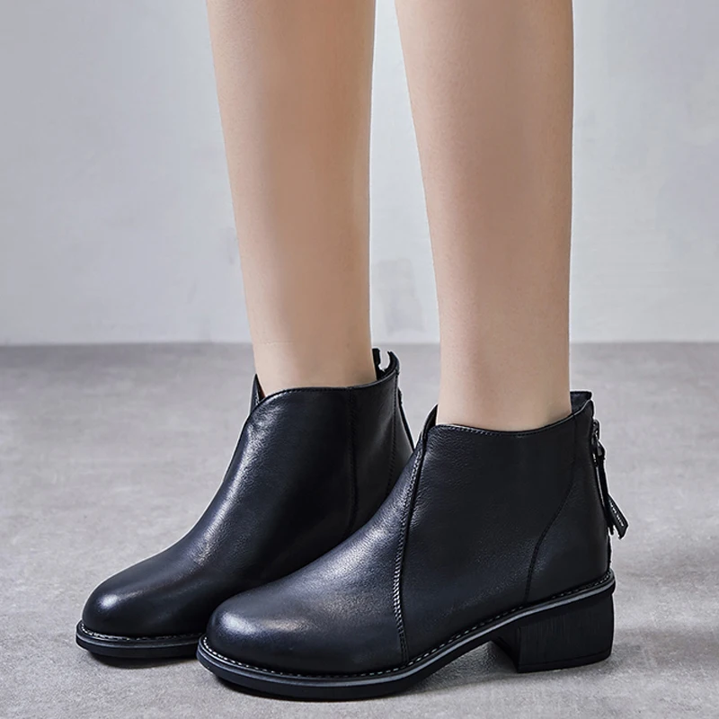 Модные ботинки женские ботильоны из натуральной кожи черная элегантная женская