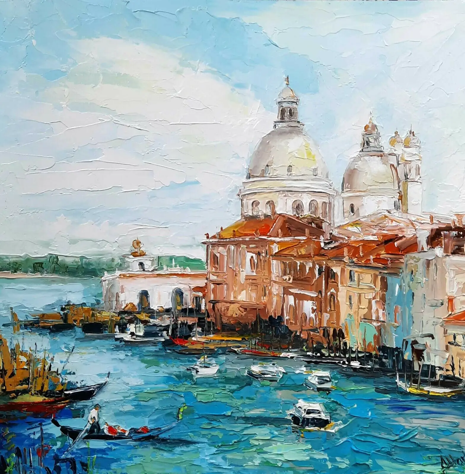 

Hand Painted Oil Painting On Canvas Italian Venice Oil Impasto Painting St. Mark's Cathedral Seascape Wall Art No Frame