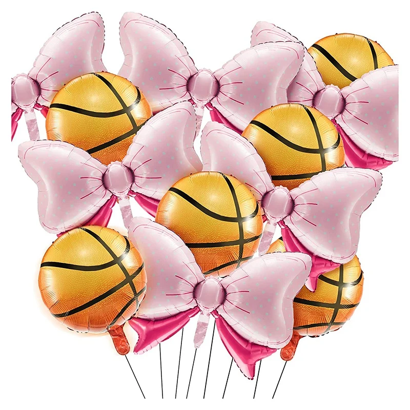 

6 Pieces of Bow Balloons, Pink Balloons, Pink Balloons and 6 Pieces of Basketball Balloons for Party Decoration