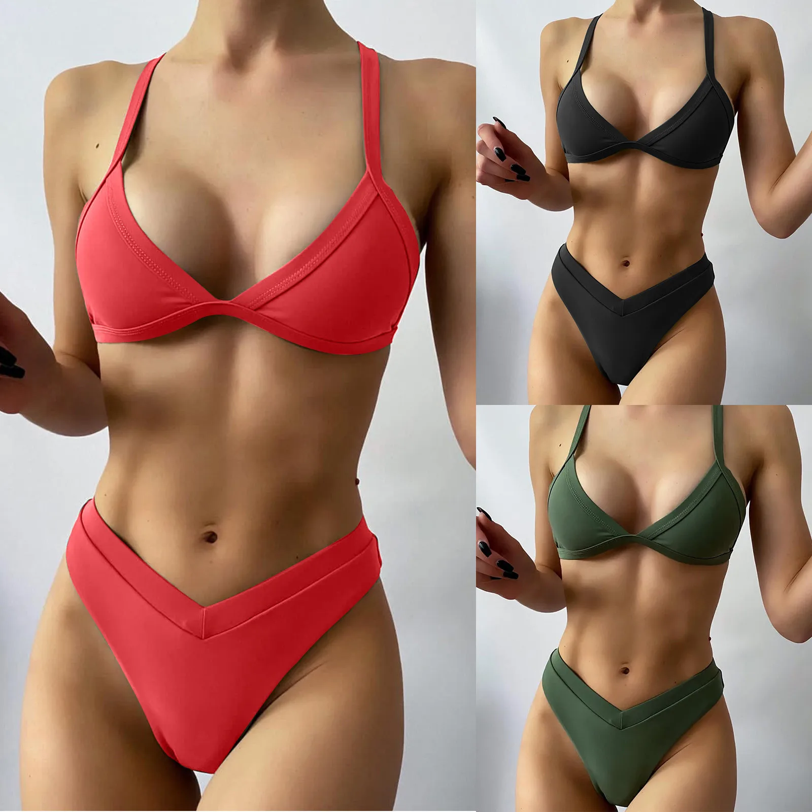 

купальник 2021 new Women's Fashion Bikini Set Swimsuit Two Piece Filled Soild Swimwear Beachwear bikinis set biquinis feminino