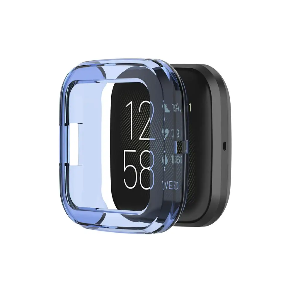 Blue 100 шт./лот прозрачный силикон чехол для Fitbit Versa 2 Смарт часы защитный чехол Сменные аксессуары ремешок для часов 6 цветов - Цвет: Blue