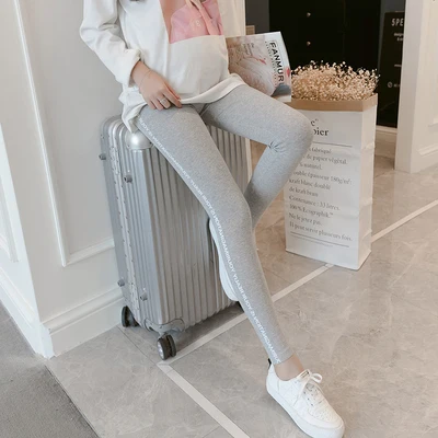 Thin Light Grey 1018# Осень-зима обтягивающие леггинсы для талии, живота, эластичная одежда для беременных женщин - Цвет: Thin Light Grey