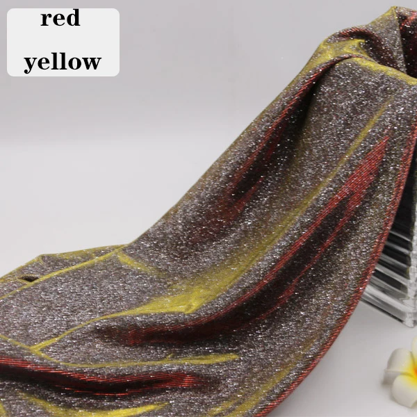 red yellow 140 X 100CM Gradient Dancing Stage Sequin Glitter Fabric African Tissus Patchwork Tulle Weddings Party Decoration Fabrics - Color: red yellow