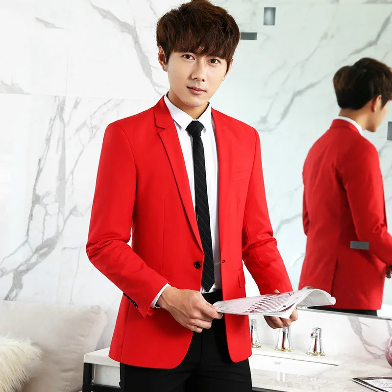 Мужской красный костюм приталенный Свадебный повседневный мужской блейзер с