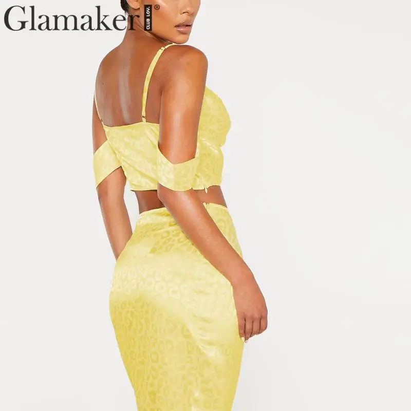 Женское леопардовое длинное платье Glamaker пикантное желтое облегающее