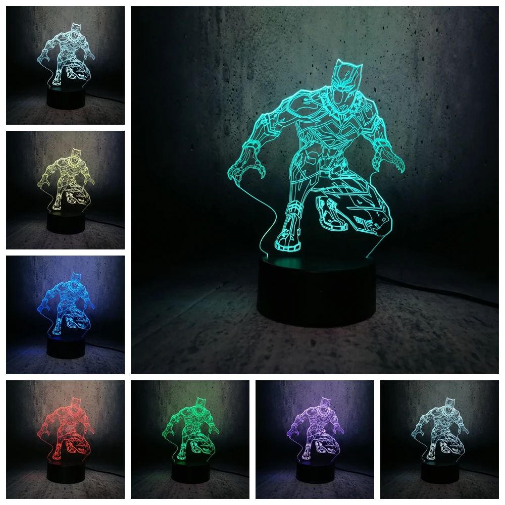 Мультяшная Черная пантера 3D лампа ночник светильник USB СВЕТОДИОДНЫЙ ing Mulitcolor