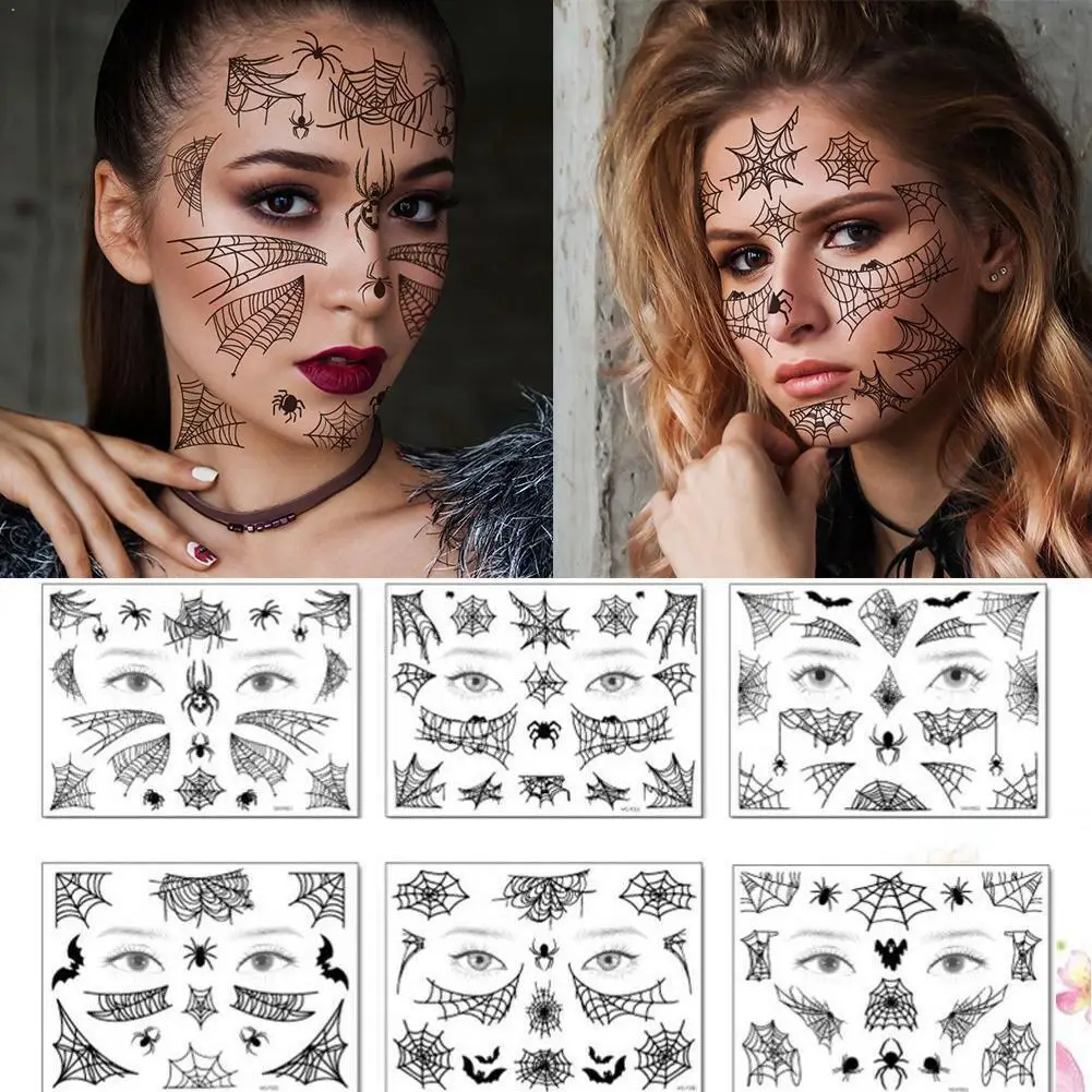 Паук веб Хэллоуин лицо стикер тату водонепроницаемый ветер Смешные темные