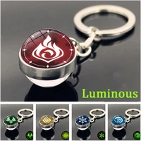 genshin impact luminous keychain double sided glass ball eye of god pendant charms jewelry glow in the dark key ring key chain
