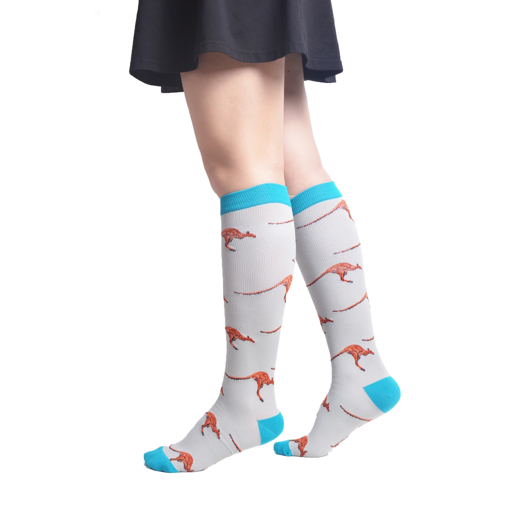SANZETTI 4 Pairs Hot Women Shark Animal Striped Combed Cotton Compression Socks Below Knee Anti-Fatigue Long Colorful Gym | Женская