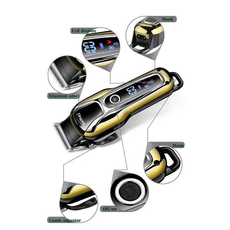 Машинка для стрижки волос Kemei профессиональный триммер с ЖК дисплеем машинка