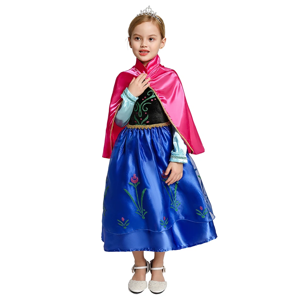 MUABABY Girl Anna Dress up Clothes Children Summer Flower Cotton Queen Elsa Fantasy Princess Halloween Party Costume 2-10T 2020 | Детская