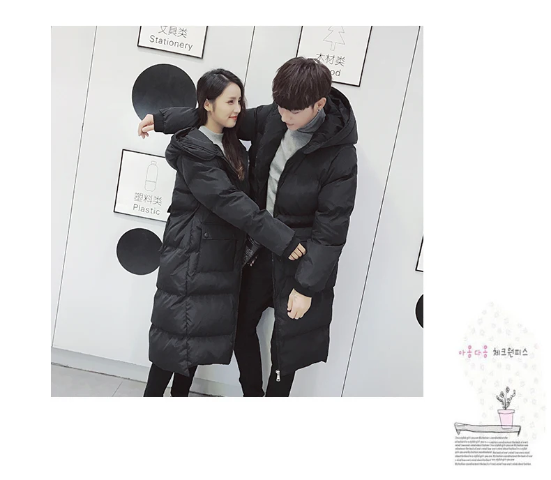 Couples Korean Slim men and women models over knee thickening long down jacket coat cotton men's cotton jacket winter Parkas