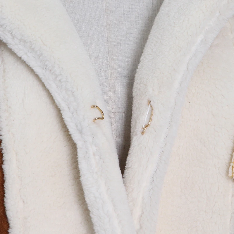 

TWOTWINSTYLE Casual Patchwork Fluff Short Tops For Women Lapel Long Sleeve Hit Color Thick Denim Jackets Female Fashion New Tide