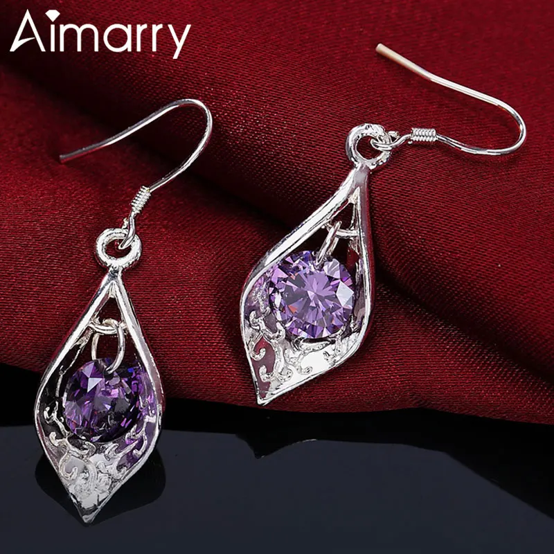 

Aimarry 925 Sterling Silver Purple AAA Zircon Shell Pendant Earring For Women Party Engagement Gifts Wedding Fashion Jewelry