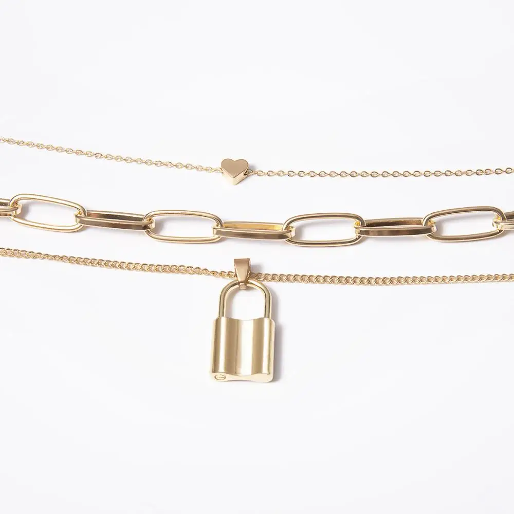 Двухслойное ожерелье-цепочка KSRA с замком ожерелье в стиле панк кулоном виде