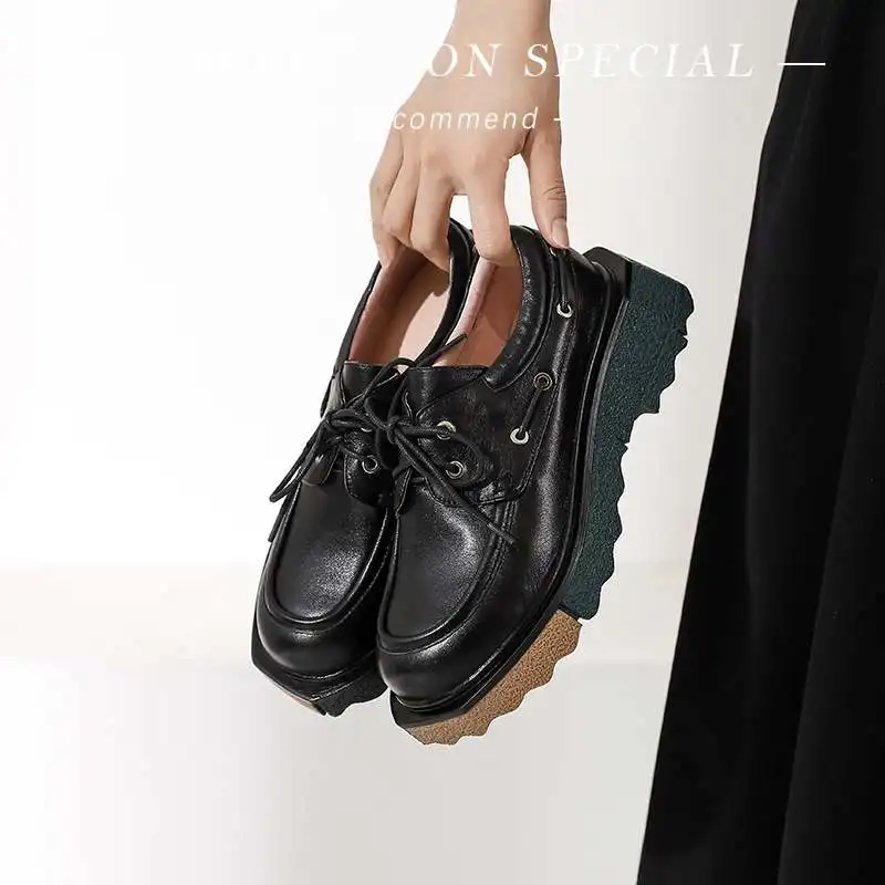 

Krazing Pot superstar genuine leather fashion sneakers lace up concise increasing casual preppy style women vulcanized shoes L70