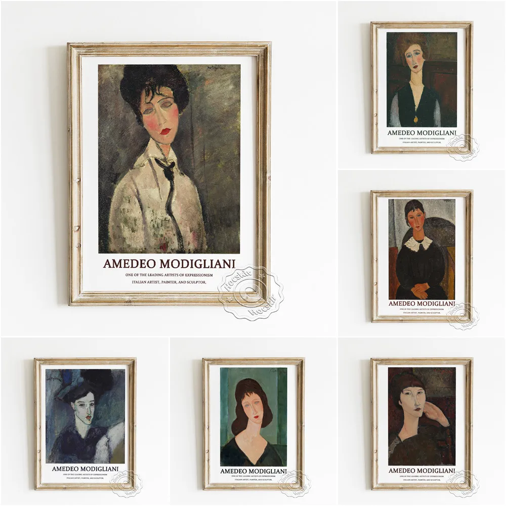 

Amedeo Modigliani Woman With Bangs Poster, Portrait Of A Woman In A Black Tie Canvas Painting, Elvira With A White Collar Decor