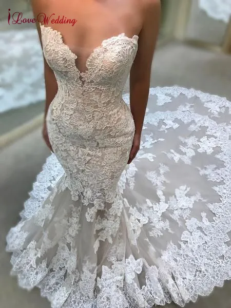 Luxury Mermaid Wedding Dress Lace applique Custom made Sleeveless Princess Bride Elegant Bridal Gown | Свадьбы и торжества