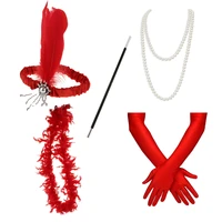 1920s vintage style womens party bachelor party red suit head with cigarette rod necklace gloves earrings five piece set