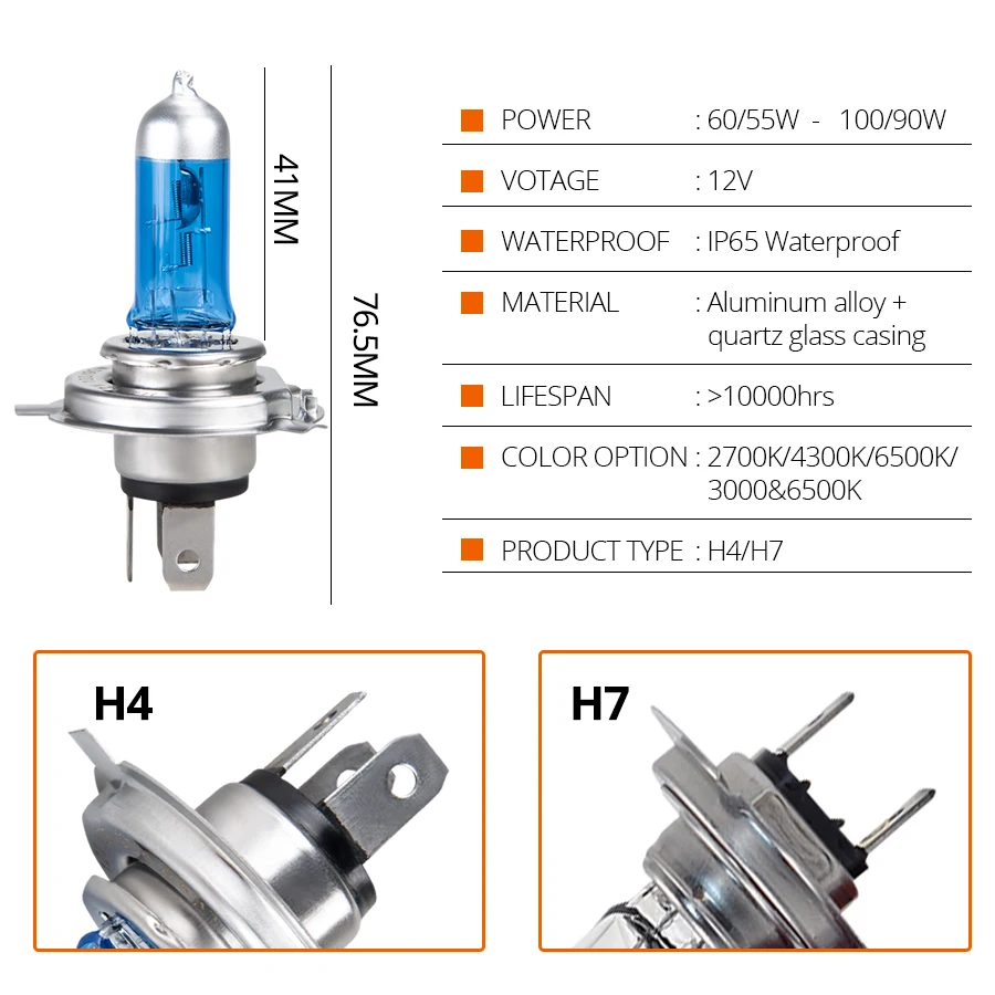 Галогенная лампа MeeToo 1 шт. супер белая галогенная H4 H7 12 В 55 Вт/60 Вт 100 6000K 6500K