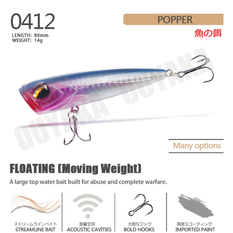 Popper рыболовные аксессуары вес приманки 14 г 8 см плавающая приманка искусственная