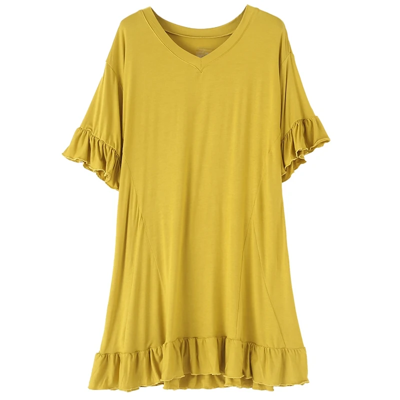 

Women's Solid Color Nightdress Korean Style Fashion Soft Nightgowns Lady Nightwear Women's Round Neck Casual Homewear Loungewear