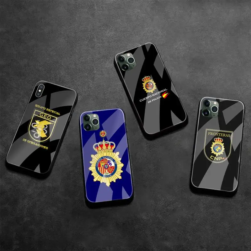 

Spain National Police logo Phone Case Tempered Glass For iPhone 12 Pro Max Mini 11 Pro XR XS MAX 8 X 7 6S 6 Plus SE 2020 cover