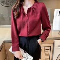 autumn round neck long sleeve red apricot shirt office lady elegant fashion shirt women blouse loose tops blusa mujer 17888