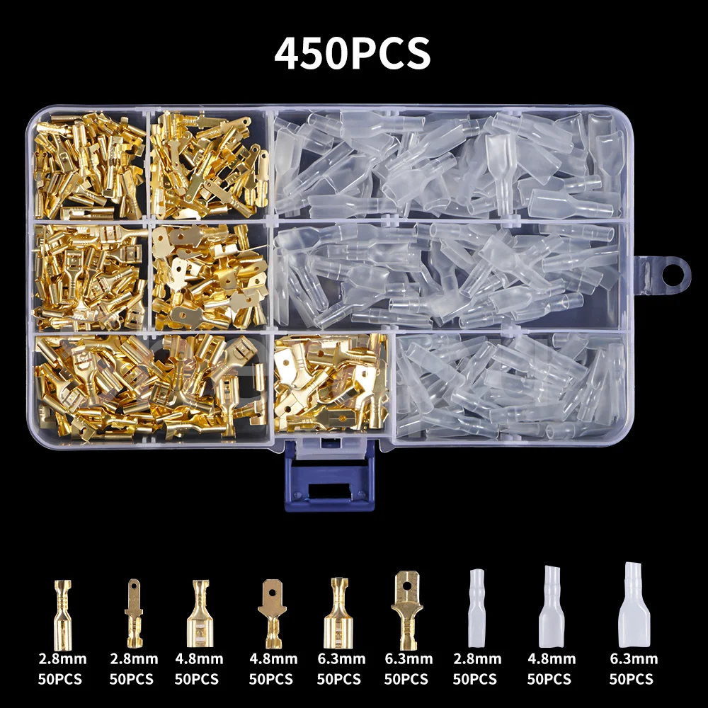 

450PCS 2.8/4.8/6.3mm universal spring plug wire crimped crimping SN48B tool connection Terminals Electrical Insulated Assortmen